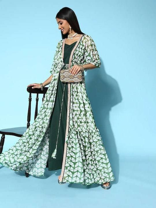 Women Green Solid Top to Toe Fusion Dress - Inddus.com