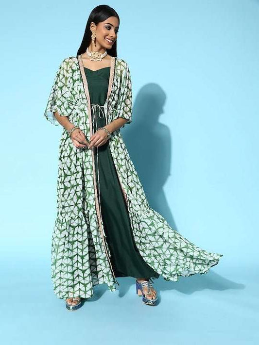 Women Green Solid Top to Toe Fusion Dress - Inddus.com