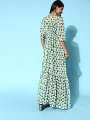 Women Green Solid Top to Toe Fusion Dress - Inddus.com