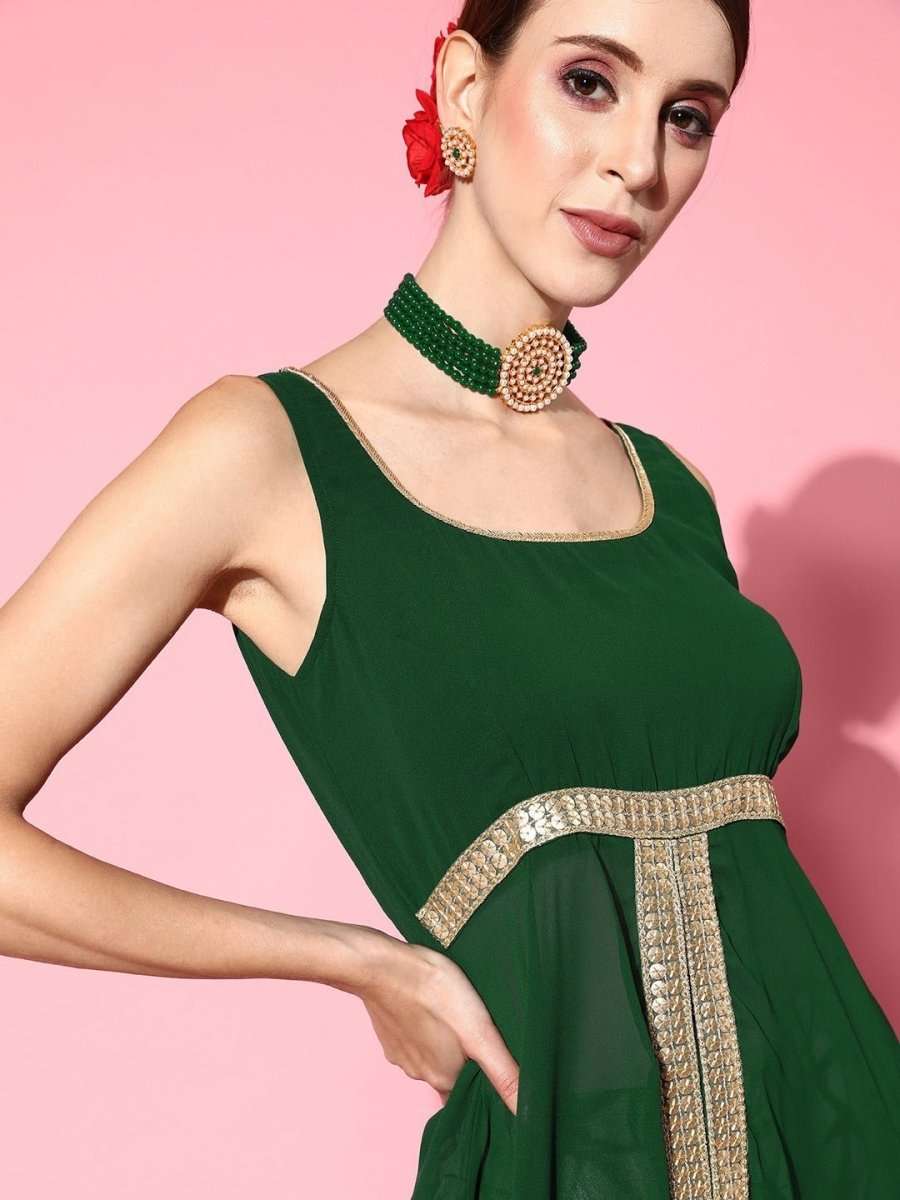 Women Green Solid Tunic With Printed Palazzos - Inddus.com