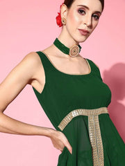 Women Green Solid Tunic With Printed Palazzos - Inddus.com