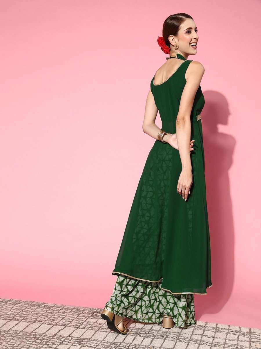Women Green Solid Tunic With Printed Palazzos - Inddus.com