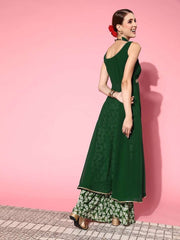 Women Green Solid Tunic With Printed Palazzos - Inddus.com