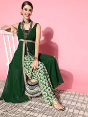 Women Green Solid Tunic With Printed Palazzos - Inddus.com