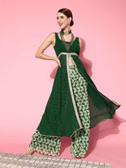 Women Green Solid Tunic With Printed Palazzos - Inddus.com