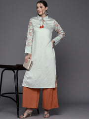 Women Green Tie-Up Neck Kurta - Inddus.com