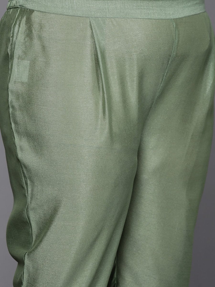 Women Green Woven Design Kurta with Trousers & With Dupatta - Inddus.com