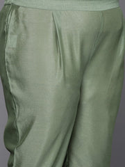 Women Green Woven Design Kurta with Trousers & With Dupatta - Inddus.com