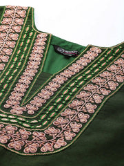 Women Green Yoke Design Chanderi Cotton Kurta with Trousers & With Dupatta - Inddus.com