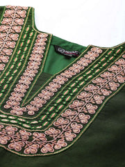 Women Green Yoke Design Chanderi Cotton Kurta with Trousers & With Dupatta - Inddus.com