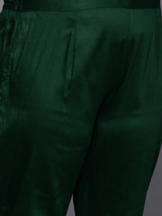 Women Green Yoke Design Chanderi Cotton Kurta with Trousers & With Dupatta - Inddus.com