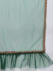 Women Green Yoke Design Chanderi Cotton Kurta with Trousers & With Dupatta - Inddus.com