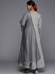 Women Grey Ethnic Motifs Kurta with Trousers & With Dupatta - Inddus.com