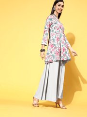 Women Grey & Pink Ethnic Printed Kurta with Palazzos - Inddus.com