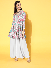 Women Grey & Pink Ethnic Printed Kurta with Palazzos - Inddus.com