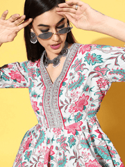 Women Grey & Pink Ethnic Printed Kurta with Palazzos - Inddus.com