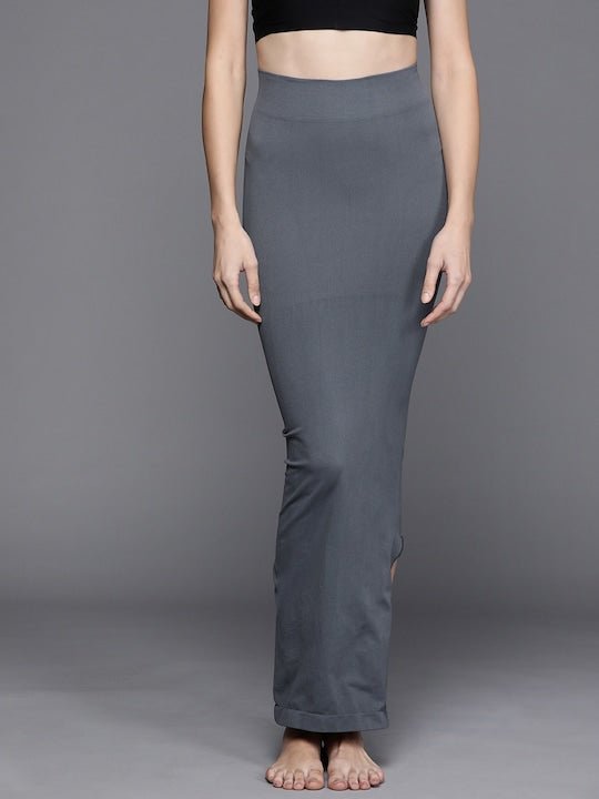 Women Grey Solid High Compressed Seamless Instant Slimming Saree Shapewear - Inddus.com