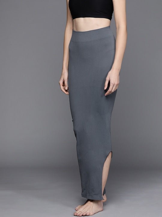 Women Grey Solid High Compressed Seamless Instant Slimming Saree Shapewear - Inddus.com