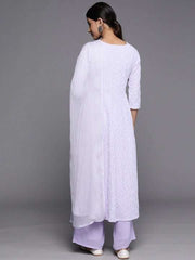 Women Lavender Embroidered Chikankari Kurta with Palazzos & With Dupatta - Inddus.com