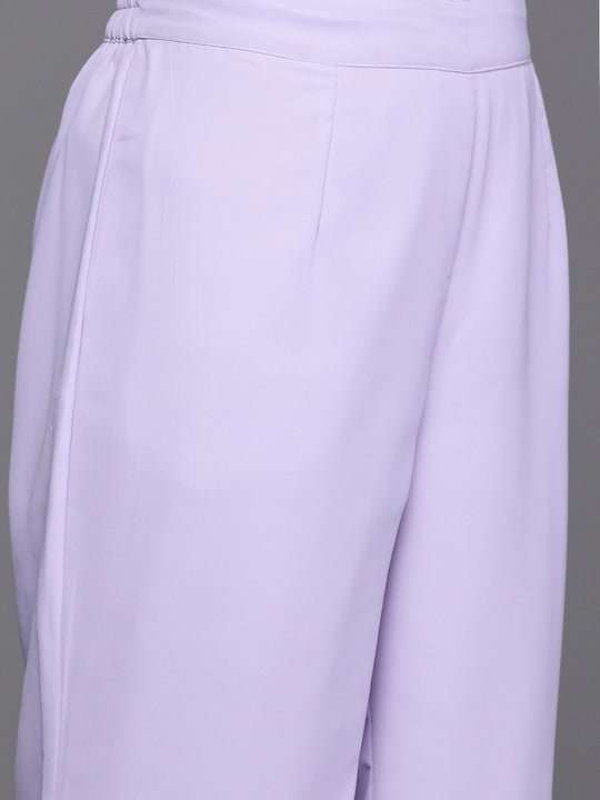 Women Lavender Embroidered Chikankari Kurta with Palazzos & With Dupatta - Inddus.com