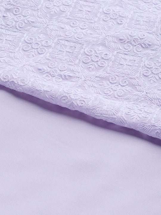 Women Lavender Embroidered Chikankari Kurta with Palazzos & With Dupatta - Inddus.com