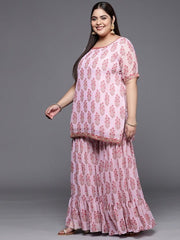 Women Lavender Floral Printed Kurta with Sharara & With Dupatta - Inddus.com