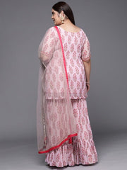 Women Lavender Floral Printed Kurta with Sharara & With Dupatta - Inddus.com