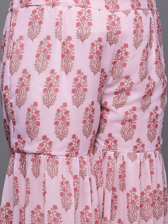 Women Lavender Floral Printed Kurta with Sharara & With Dupatta - Inddus.com