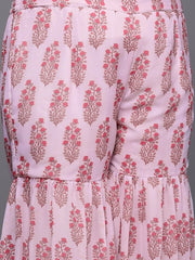 Women Lavender Floral Printed Kurta with Sharara & With Dupatta - Inddus.com