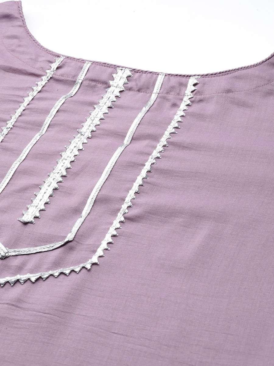 Women Lavender Gotta Patti Kurta with Trousers & With Dupatta - Inddus.com