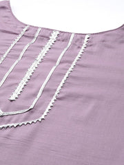 Women Lavender Gotta Patti Kurta with Trousers & With Dupatta - Inddus.com