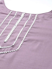 Women Lavender Gotta Patti Kurta with Trousers & With Dupatta - Inddus.com