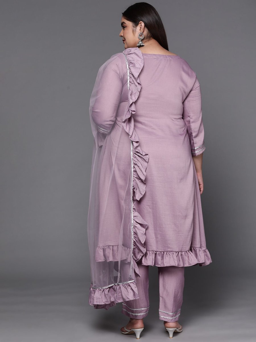 Women Lavender Gotta Patti Kurta with Trousers & With Dupatta - Inddus.com