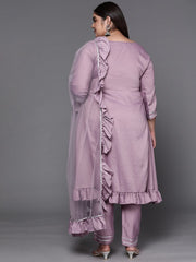 Women Lavender Gotta Patti Kurta with Trousers & With Dupatta - Inddus.com