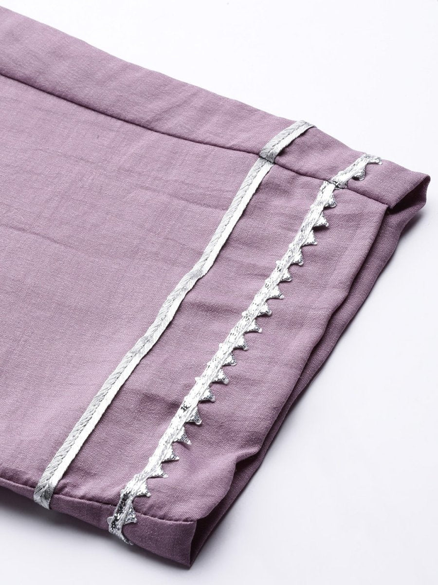 Women Lavender Gotta Patti Kurta with Trousers & With Dupatta - Inddus.com