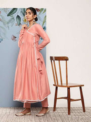 Women Leheriya Angrakha Kurta With Trousers & Dupatta - Inddus.com