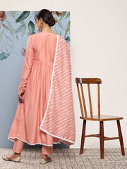 Women Leheriya Angrakha Kurta With Trousers & Dupatta - Inddus.com