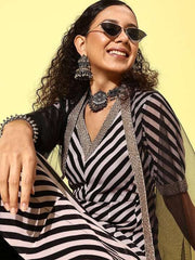 Women Leheriya Striped Regular Kurta with Trousers & With Dupatta - Inddus.com