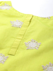 Women Lime Green Floral Embroidered Kurta with Trousers & Dupatta - Inddus.com