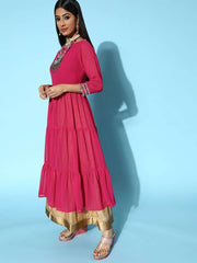 Women Magenta Georgette Swirling Volume Kurta - Inddus.com