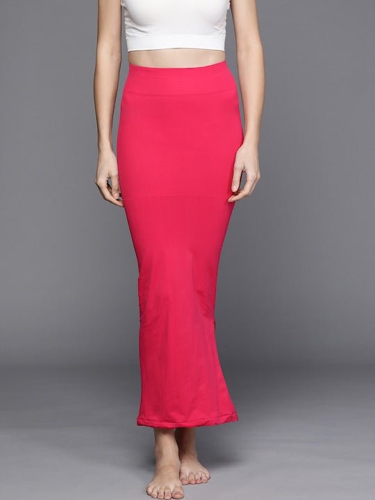 Women Magenta Pink Solid High Compressed Seamless Instant Slimming Saree Shapewear - Inddus.com