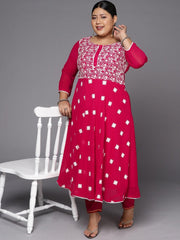 Women Magenta & White Floral Embroidered Thread Work Georgette Anarkali Kurta - Inddus.com