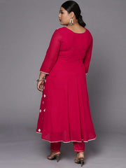 Women Magenta & White Floral Embroidered Thread Work Georgette Anarkali Kurta - Inddus.com