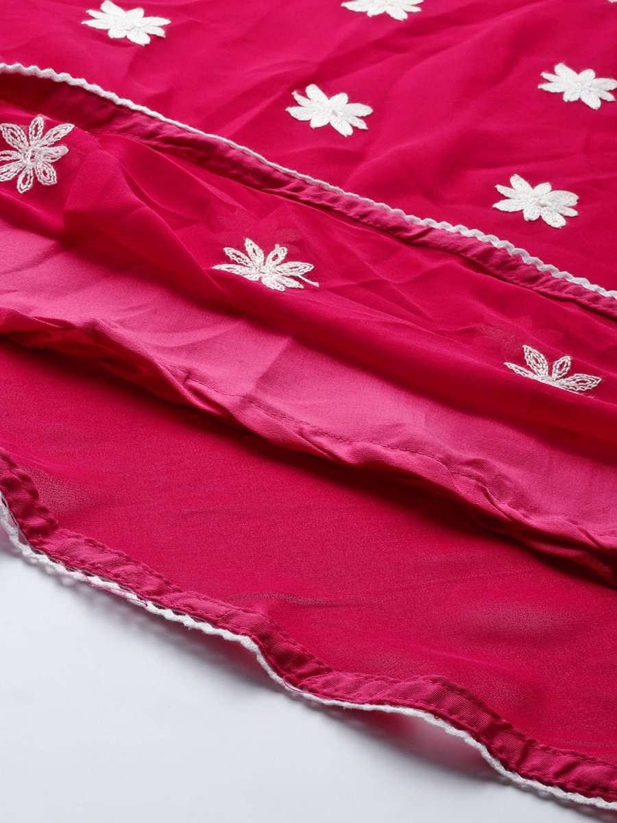 Women Magenta & White Floral Embroidered Thread Work Georgette Anarkali Kurta - Inddus.com
