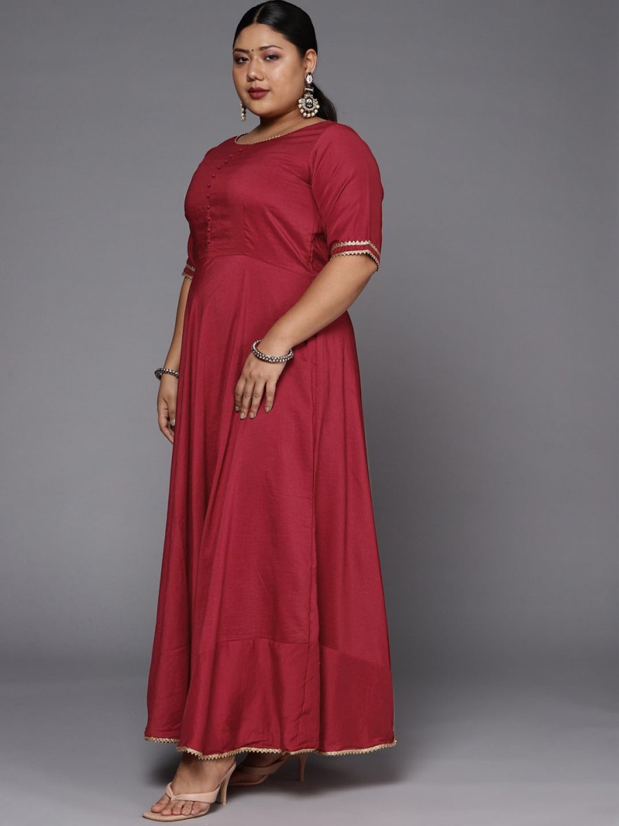 Women Maroon Anarkali Kurta With Printed Dupatta - Inddus.com