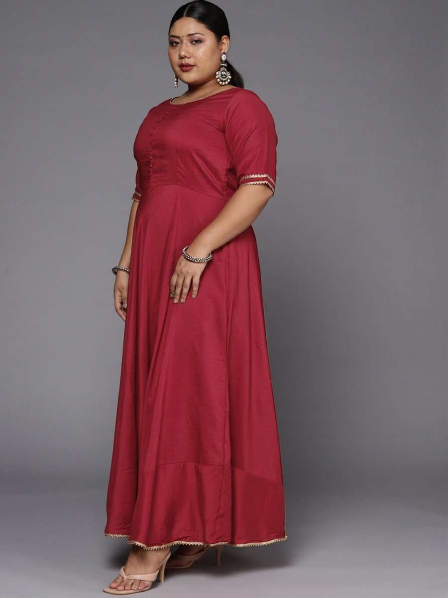 Women Maroon Anarkali Kurta With Printed Dupatta - Inddus.com