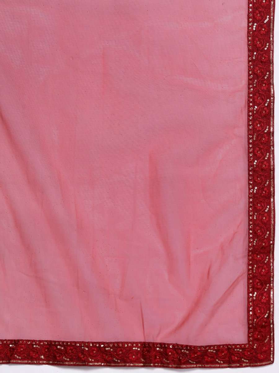 Women Maroon Embroidered Chanderi Cotton Kurta With Trousers & Dupatta - Inddus.com