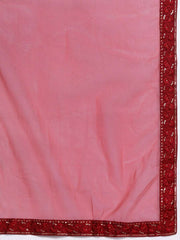 Women Maroon Embroidered Chanderi Cotton Kurta With Trousers & Dupatta - Inddus.com