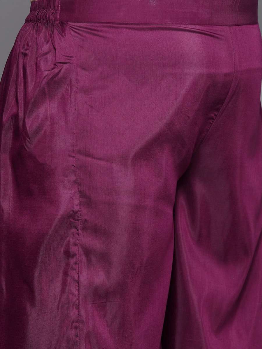 Women Maroon Ethnic Motifs Embroidered Kurta with Palazzos & Dupatta - Inddus.com