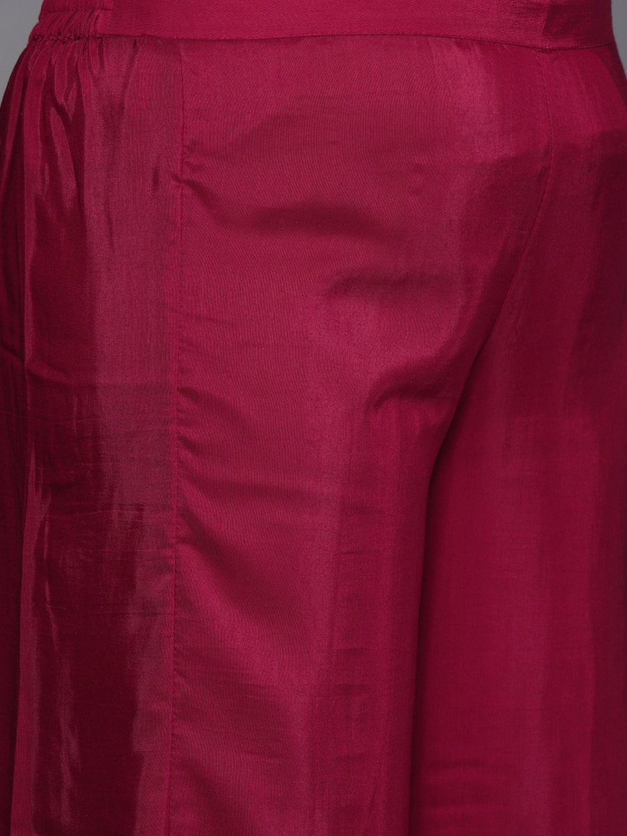 Women Maroon Ethnic Motifs Yoke Design Chanderi Cotton Kurta with Palazzos & With Dupatta - Inddus.com